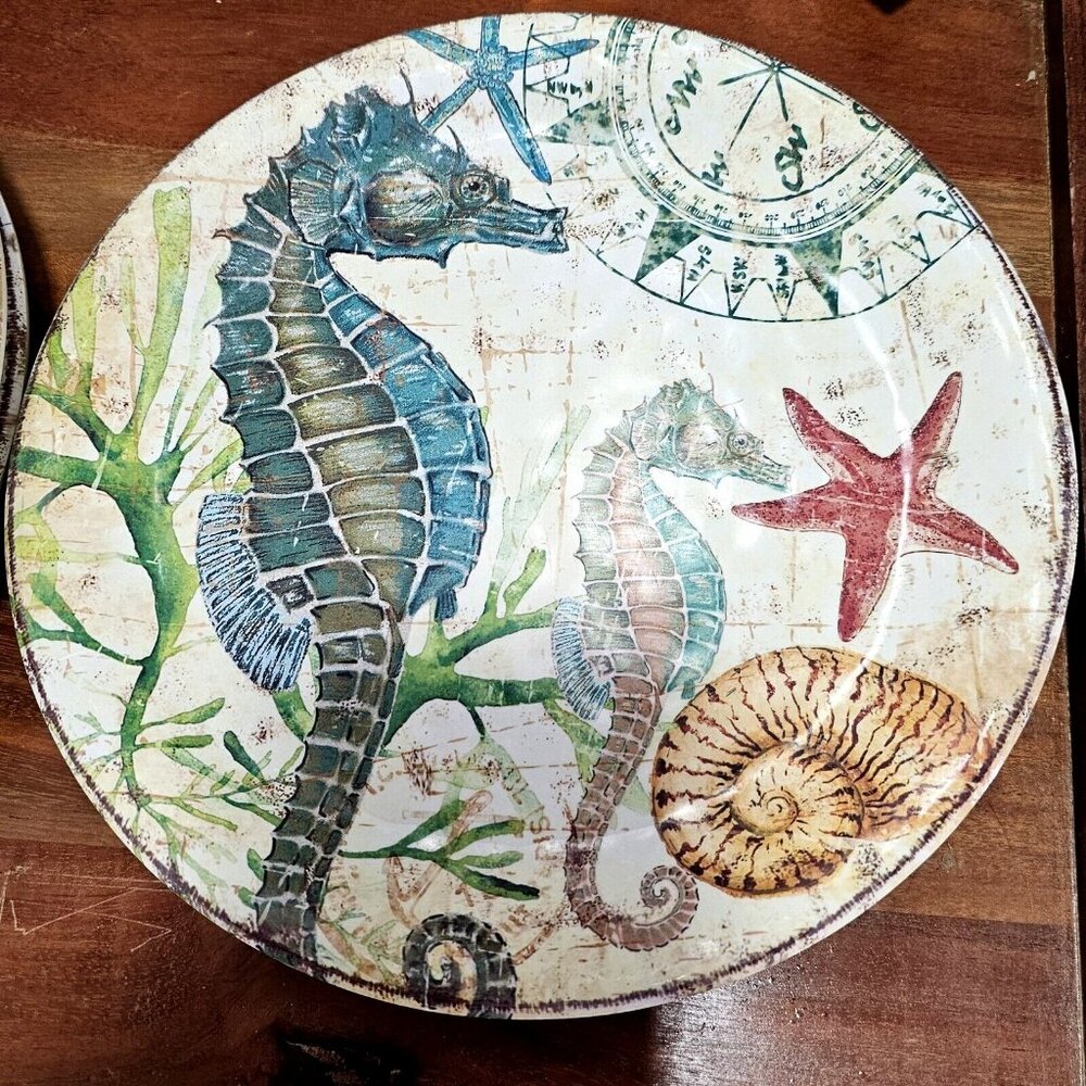 Pier 1 Spikey The Seahorse Melamine Plates 9in set-4 sea life shells unbreakabl - Picture 9 of 12